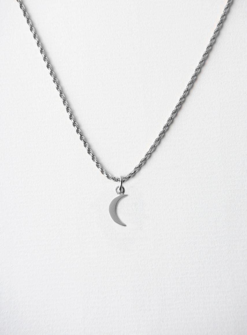Small Moon Silver on Rope Chain Silver