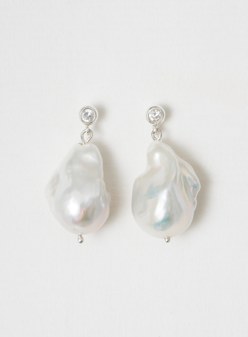 White and silver baroque pearl earrings 925 baroque pearl earrings