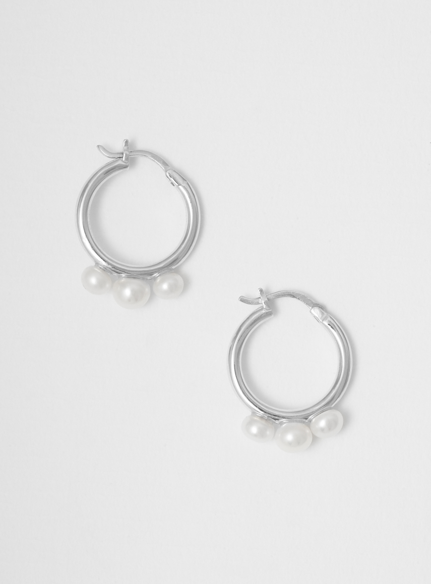small pearl hoops silver