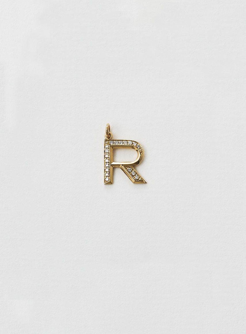 mini diamond letter R yellow gold