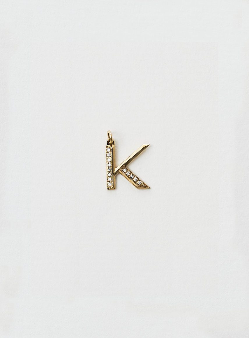 mini diamond letter K yellow gold